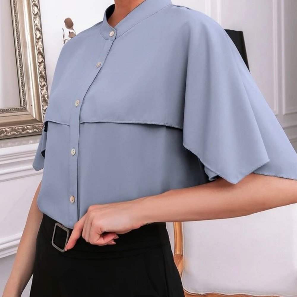 Batwing sleeve - button front - dusty blue